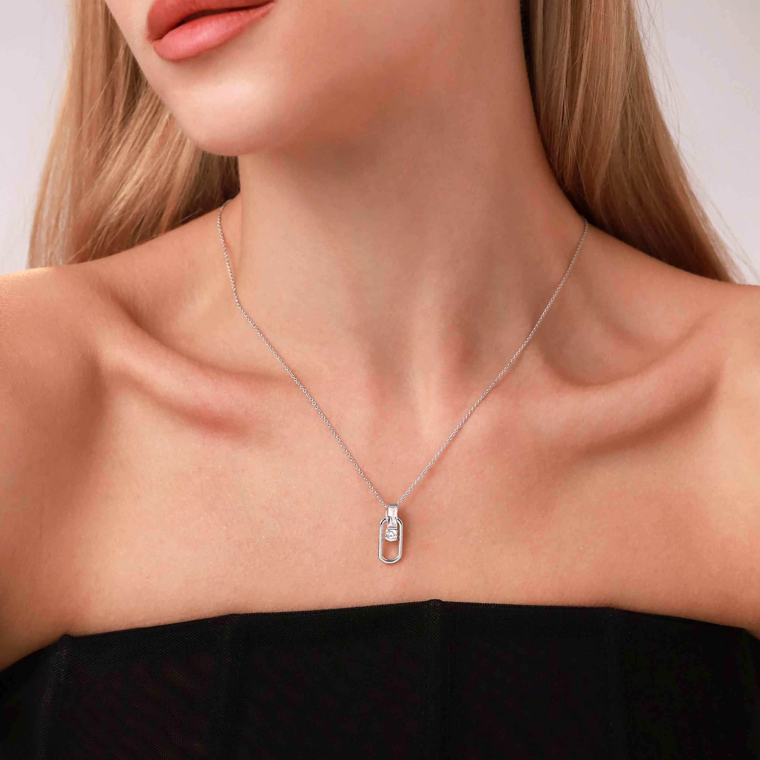 Natural Black Onyx White Gold Plated 925 Sterling Silver Geometric Fashion Modern Style Gemstone Pendant
