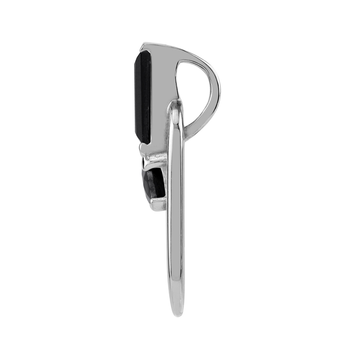 Natural Black Onyx White Gold Plated 925 Sterling Silver Geometric Fashion Modern Style Gemstone Pendant
