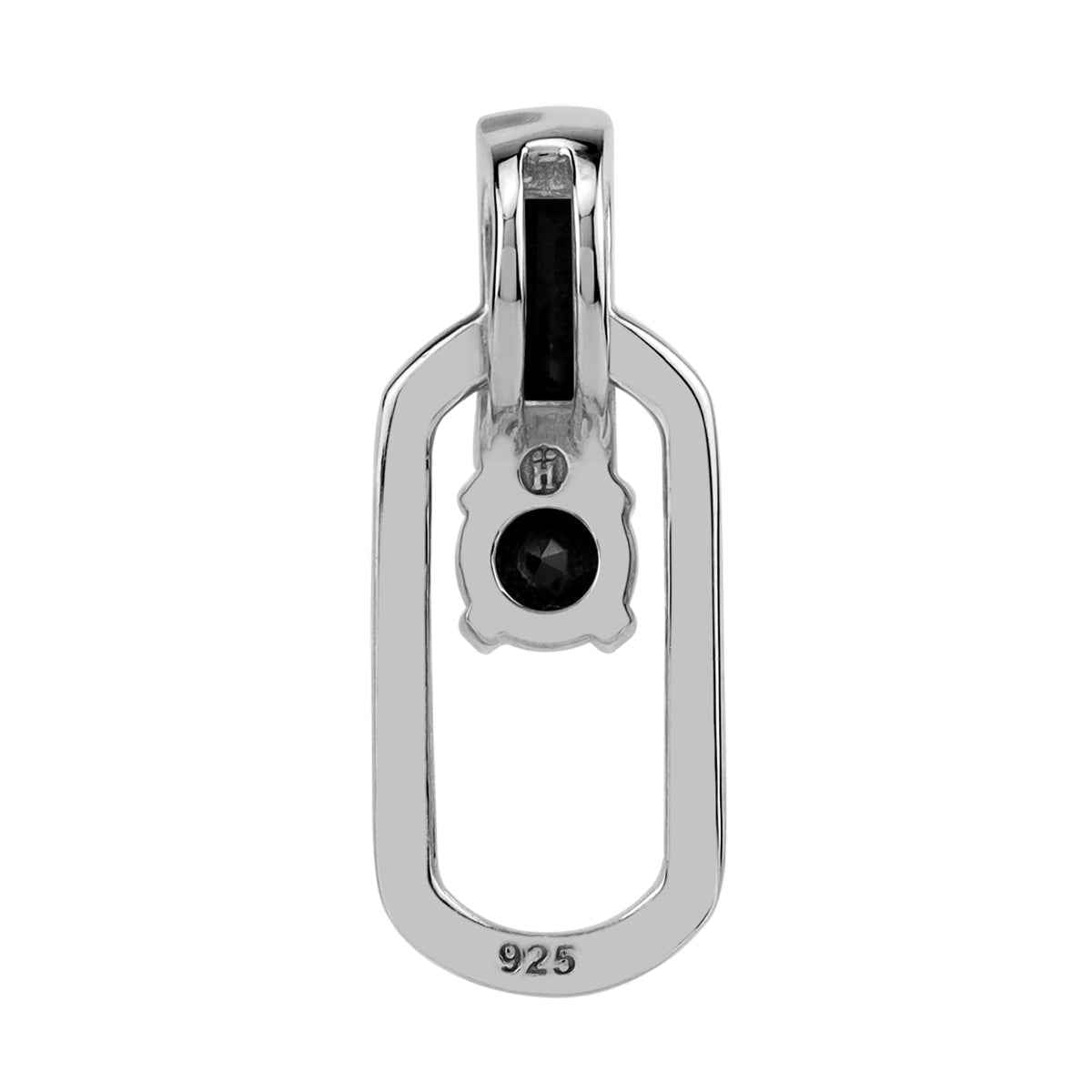 Natural Black Onyx White Gold Plated 925 Sterling Silver Geometric Fashion Modern Style Gemstone Pendant