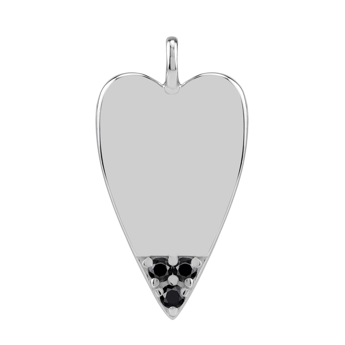 Black Cubic Zirconia White Gold Plated 925 Sterling Silver Heart Casual Love Trendy Chic Gemstone Pendant