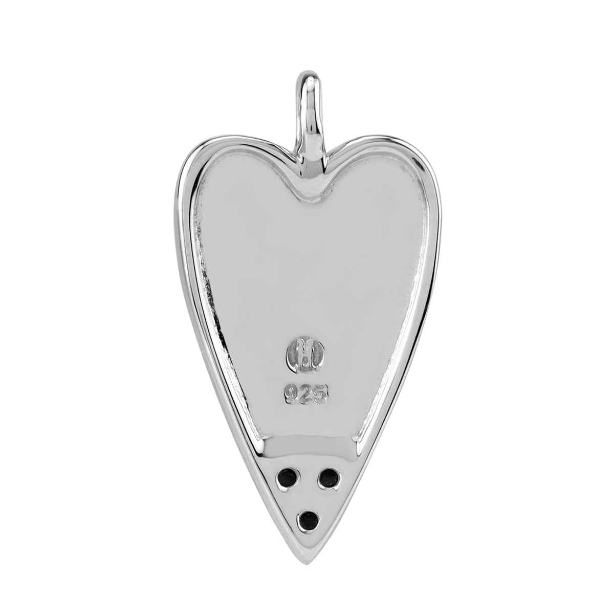 Black Cubic Zirconia White Gold Plated 925 Sterling Silver Heart Casual Love Trendy Chic Gemstone Pendant