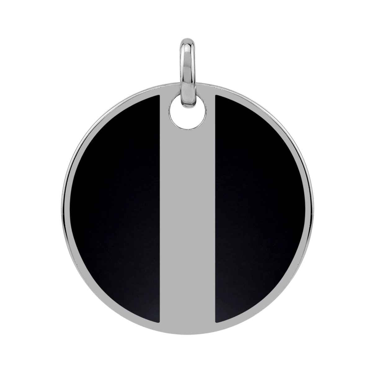 Natural Black Onyx Inlay White Gold Plated 925 Sterling Silver Modern Style Circle Disc Pendant