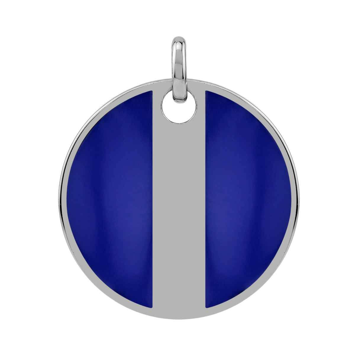 Created Blue Lapis Lazuli Inlay White Gold Plated 925 Sterling Silver Modern Style Circle Disc Pendant