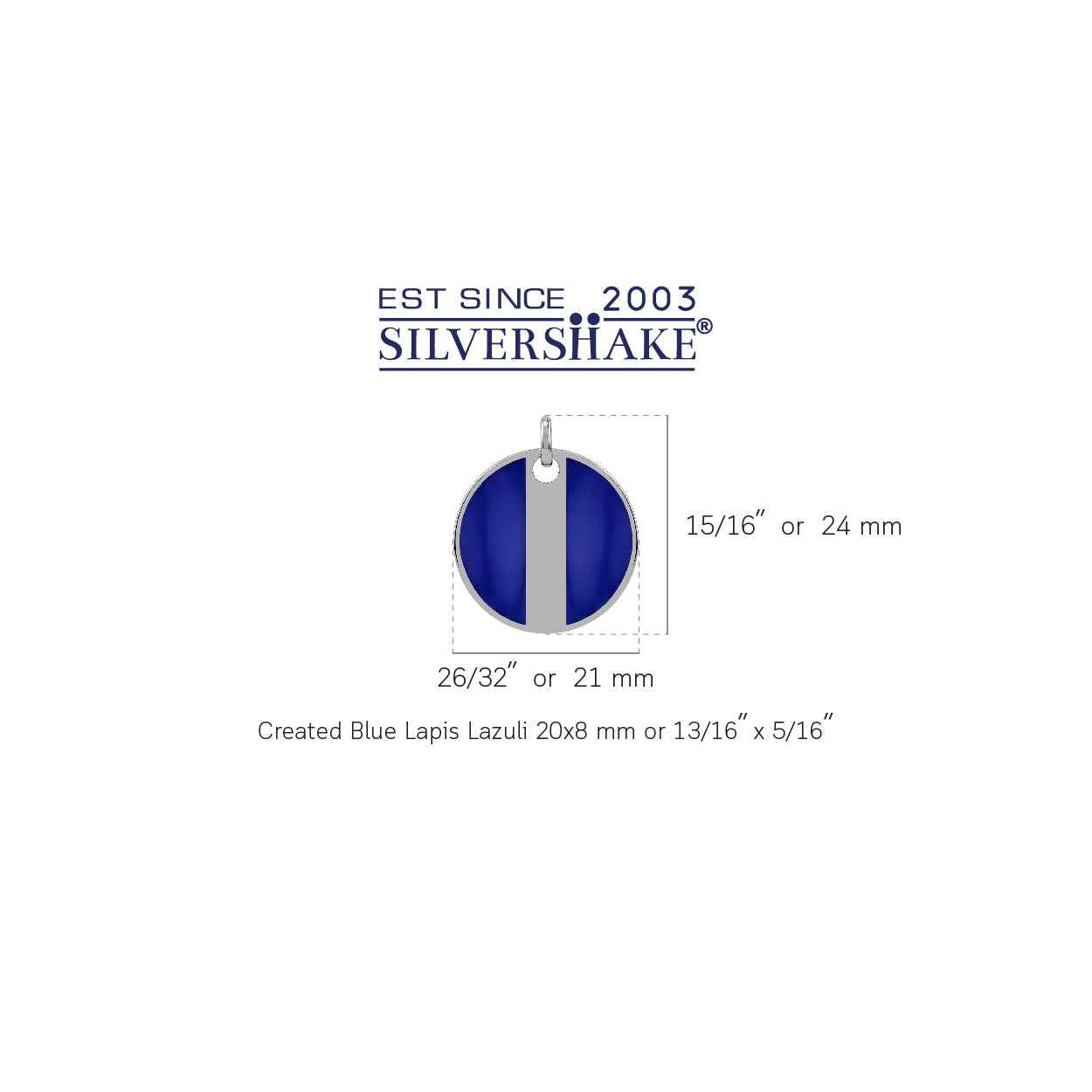 Created Blue Lapis Lazuli Inlay White Gold Plated 925 Sterling Silver Modern Style Circle Disc Pendant