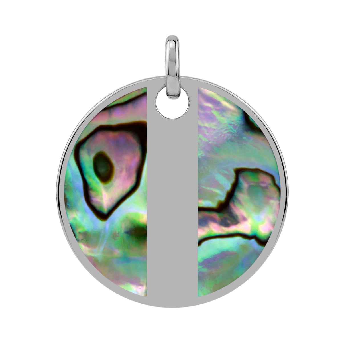 Abalone Paua Shell Inlay White Gold Plated 925 Sterling Silver Modern Style Circle Disc Pendant