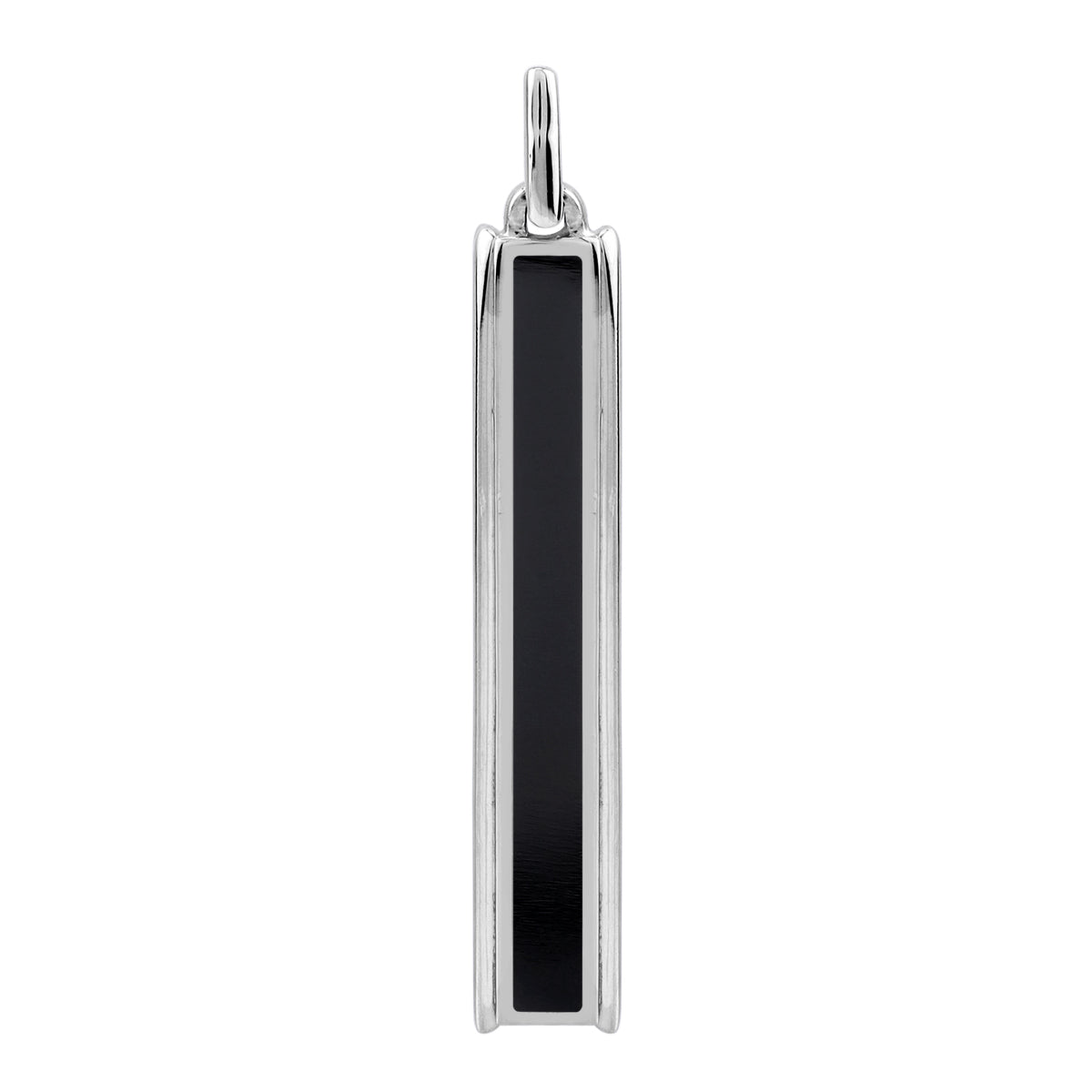 Natural Black Onyx Inlay White Gold Plated 925 Sterling Silver Minimalist Trendy Vertical Long Bar Pendant