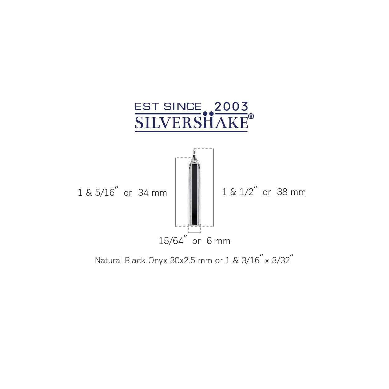 Natural Black Onyx Inlay White Gold Plated 925 Sterling Silver Minimalist Trendy Vertical Long Bar Pendant