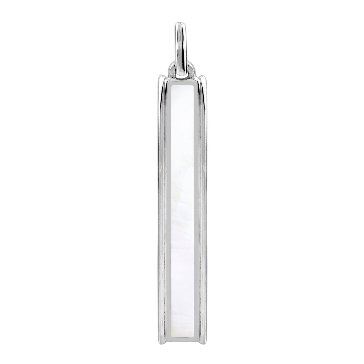 Mother Of Pearl Inlay White Gold Plated 925 Sterling Silver Minimalist Trendy Vertical Long Bar Pendant