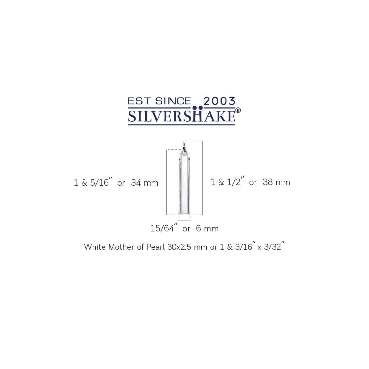 Mother Of Pearl Inlay White Gold Plated 925 Sterling Silver Minimalist Trendy Vertical Long Bar Pendant