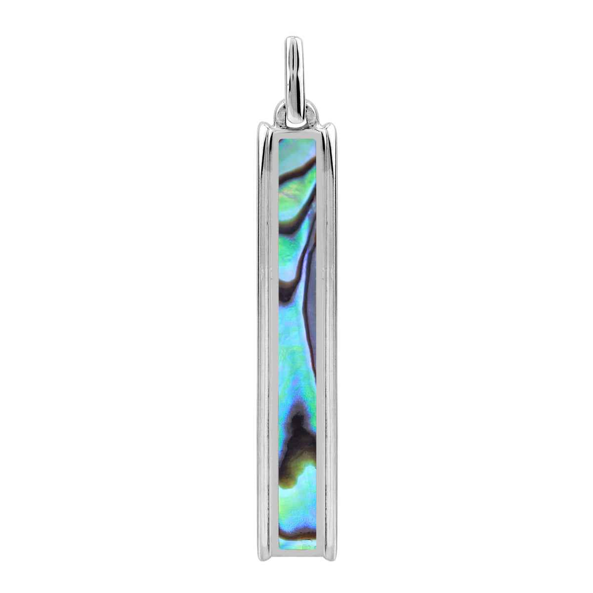Abalone Paua Shell Inlay White Gold Plated 925 Sterling Silver Minimalist Trendy Vertical Long Bar Pendant