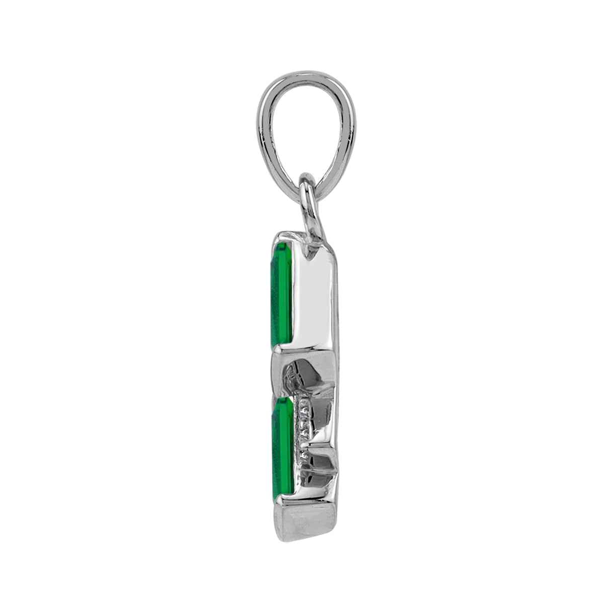 Baguette Shape Created Nano Green Emerald White Gold Plated 925 Sterling Silver Minimalist Trendy Chic Geometric Pendant