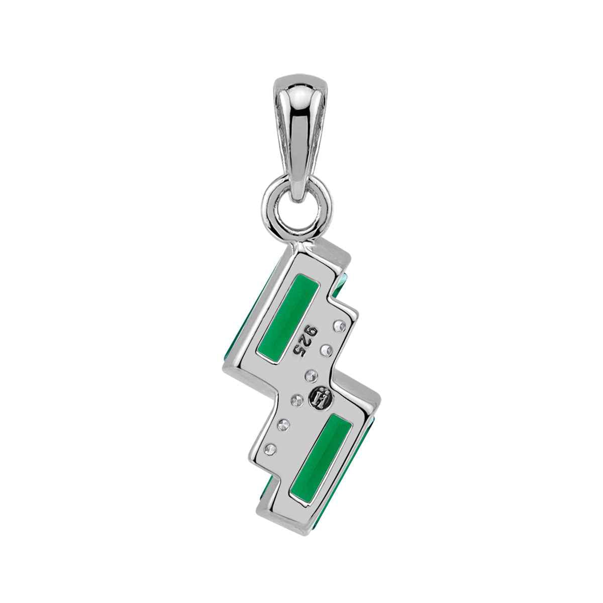 Baguette Shape Created Nano Green Emerald White Gold Plated 925 Sterling Silver Minimalist Trendy Chic Geometric Pendant