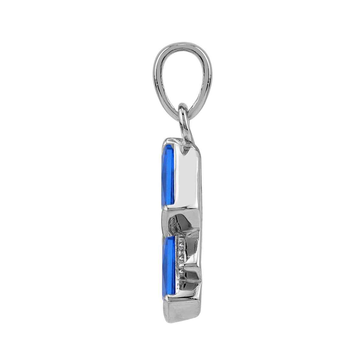 Baguette Shape Created Blue Sapphire White Gold Plated 925 Sterling Silver Minimalist Trendy Chic Geometric Pendant