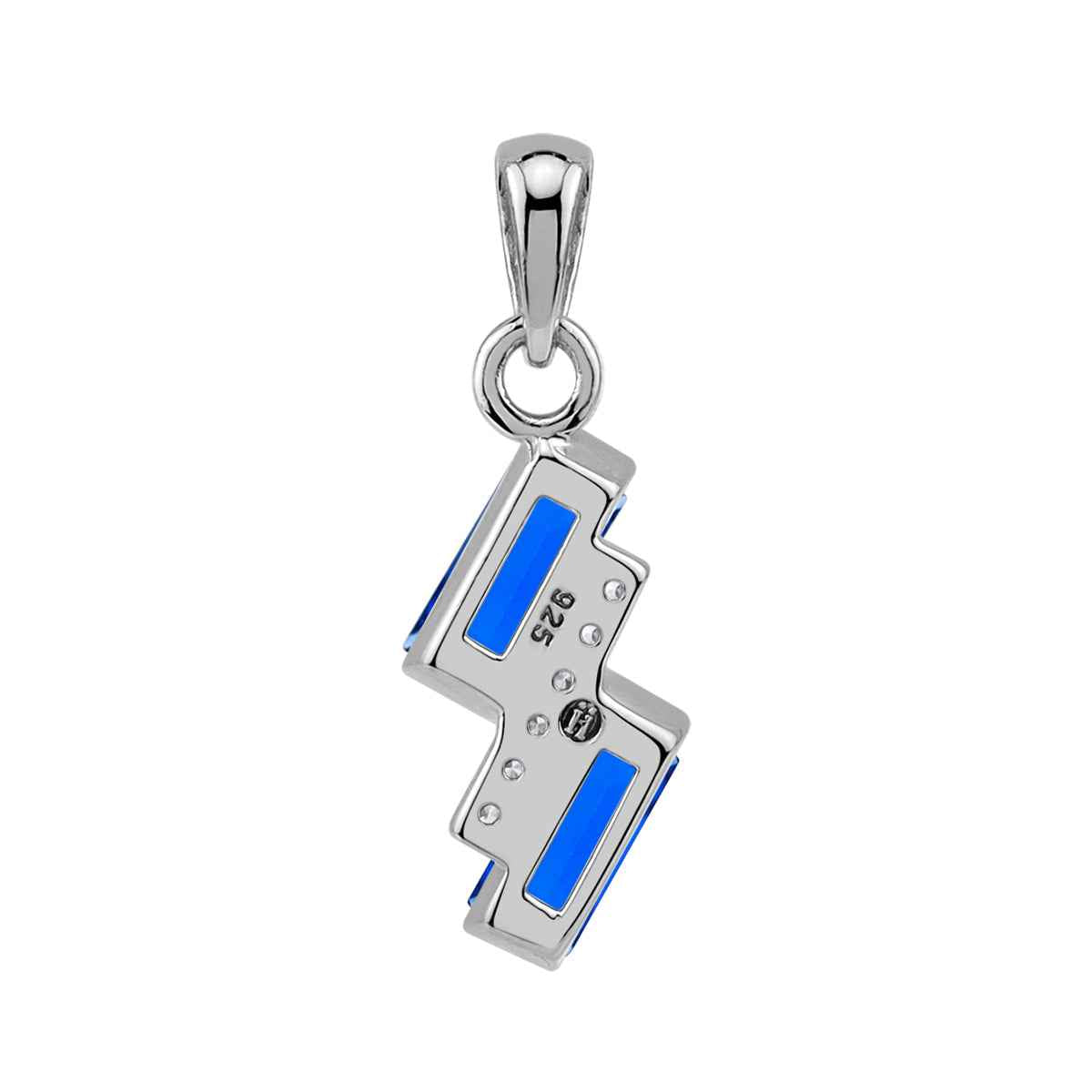 Baguette Shape Created Blue Sapphire White Gold Plated 925 Sterling Silver Minimalist Trendy Chic Geometric Pendant