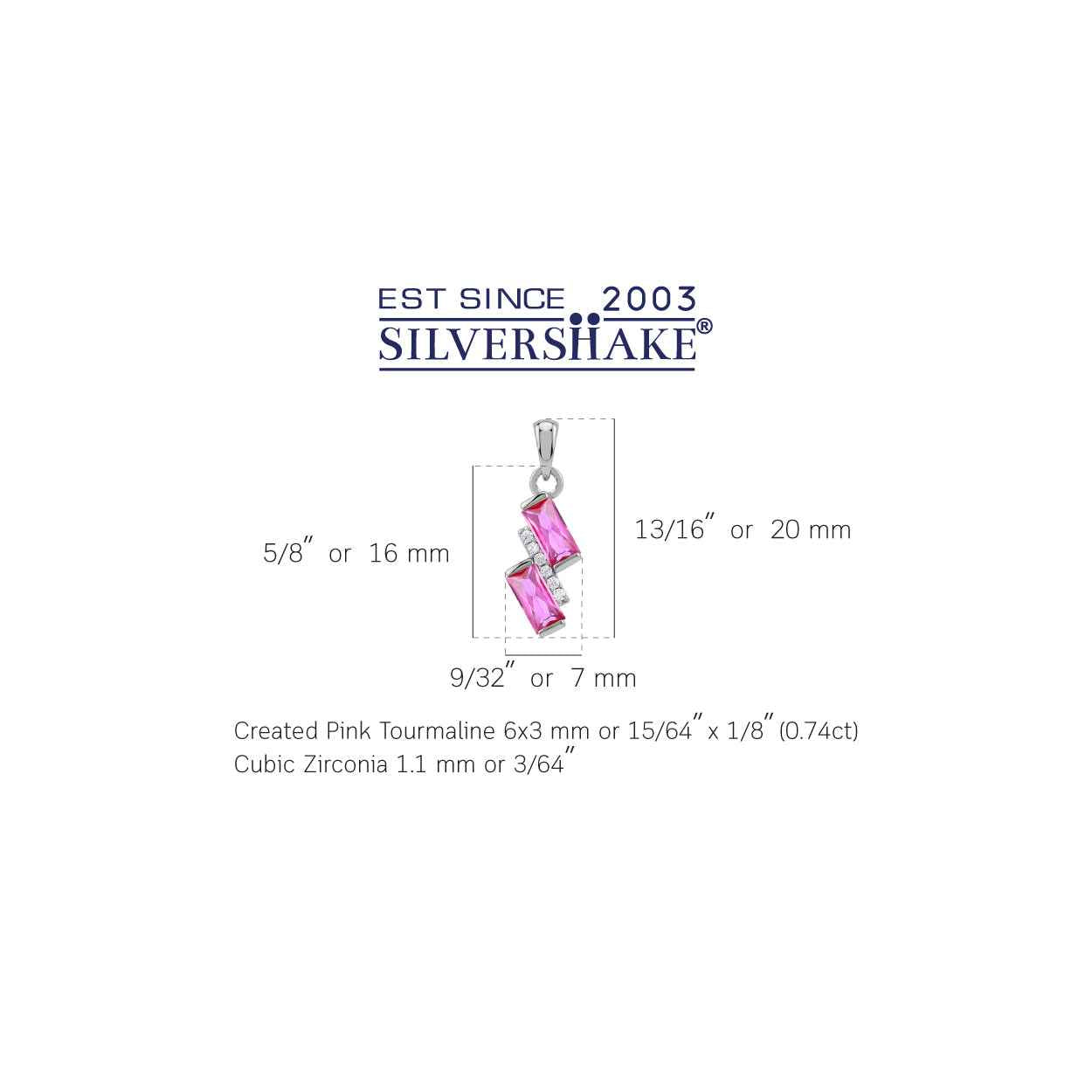 Baguette Shape Created Pink Tourmaline White Gold Plated 925 Sterling Silver Minimalist Trendy Chic Geometric Pendant