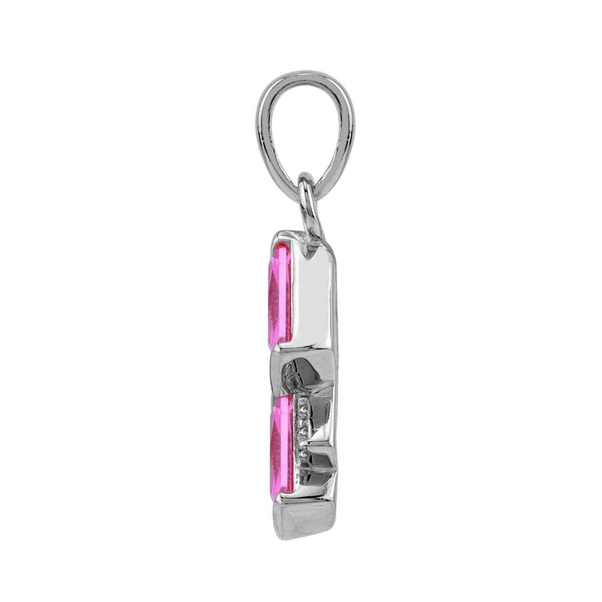 Baguette Shape Created Pink Tourmaline White Gold Plated 925 Sterling Silver Minimalist Trendy Chic Geometric Pendant