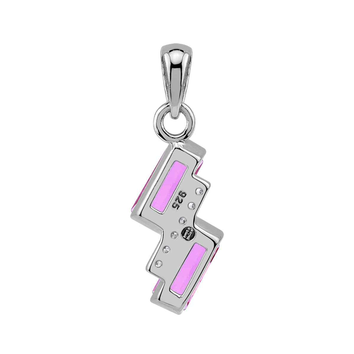 Baguette Shape Created Pink Tourmaline White Gold Plated 925 Sterling Silver Minimalist Trendy Chic Geometric Pendant