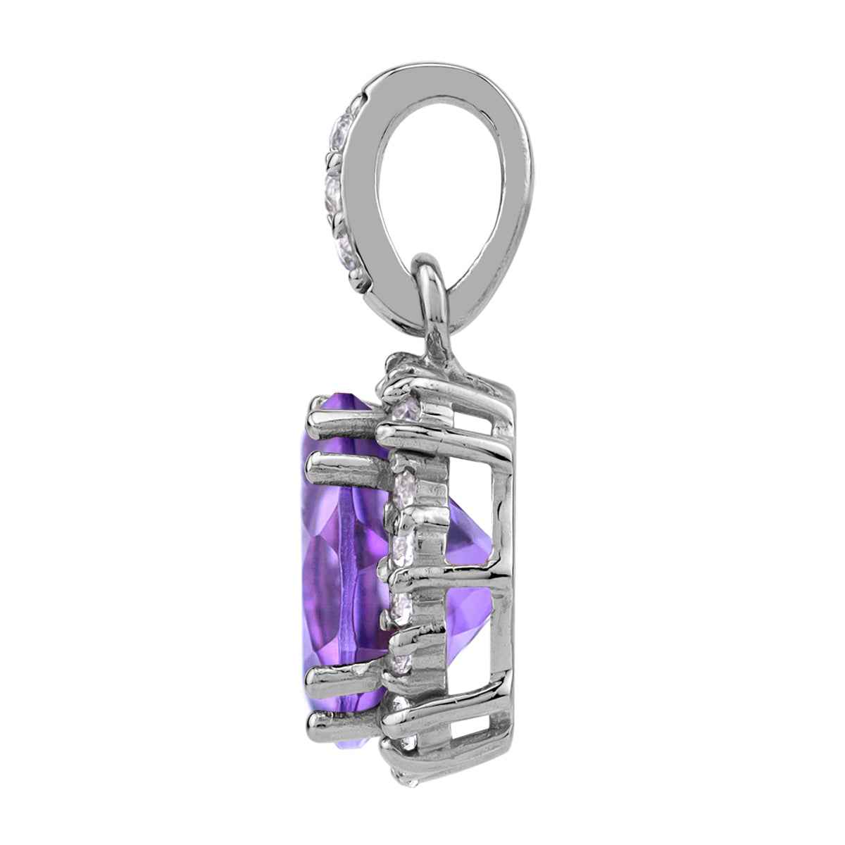 3.06 CTW 10MM Genuine Round Shape Purple Amethyst and Topaz White Gold Plated 925 Sterling Silver Halo Casual Pendant February Gemstone Birthstone Jewelry for Women