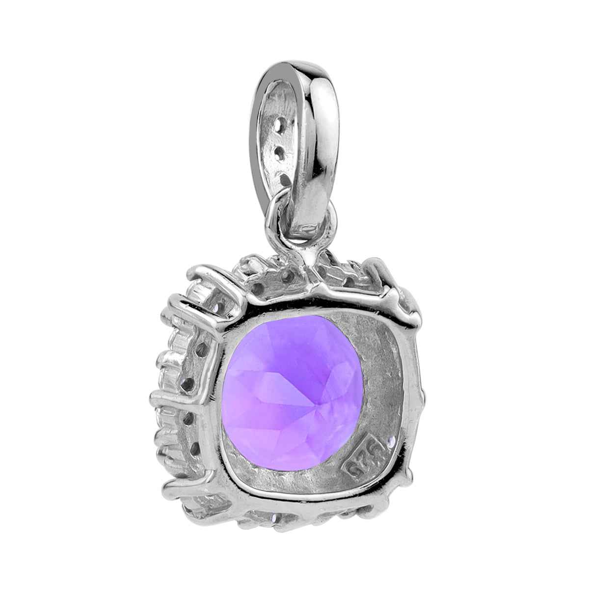 3.06 CTW 10MM Genuine Round Shape Purple Amethyst and Topaz White Gold Plated 925 Sterling Silver Halo Casual Pendant February Gemstone Birthstone Jewelry for Women