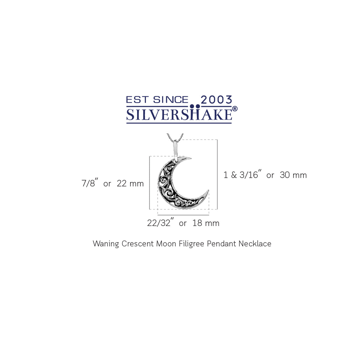 925 Sterling Silver Waning Crescent Moon Filigree Pendant with 1mm 18" Venetian Box Chain Necklace silvershake