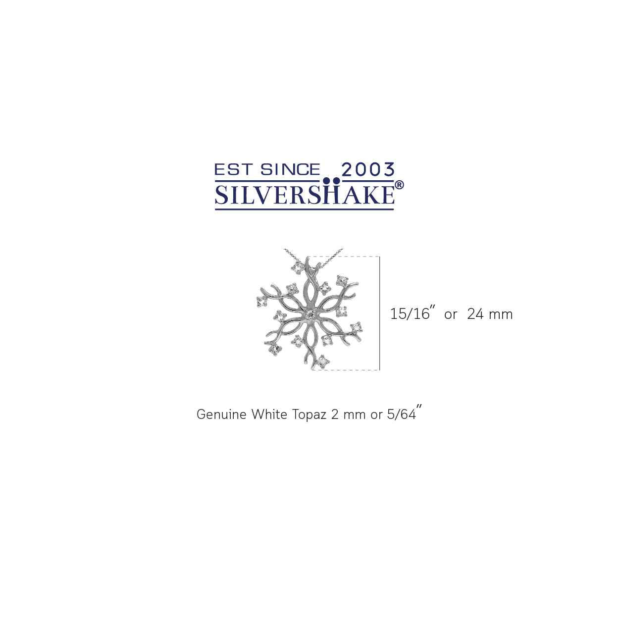 Genuine White Topaz 925 Sterling Silver Snowflake Pendant with 18 Inch Chain Necklace