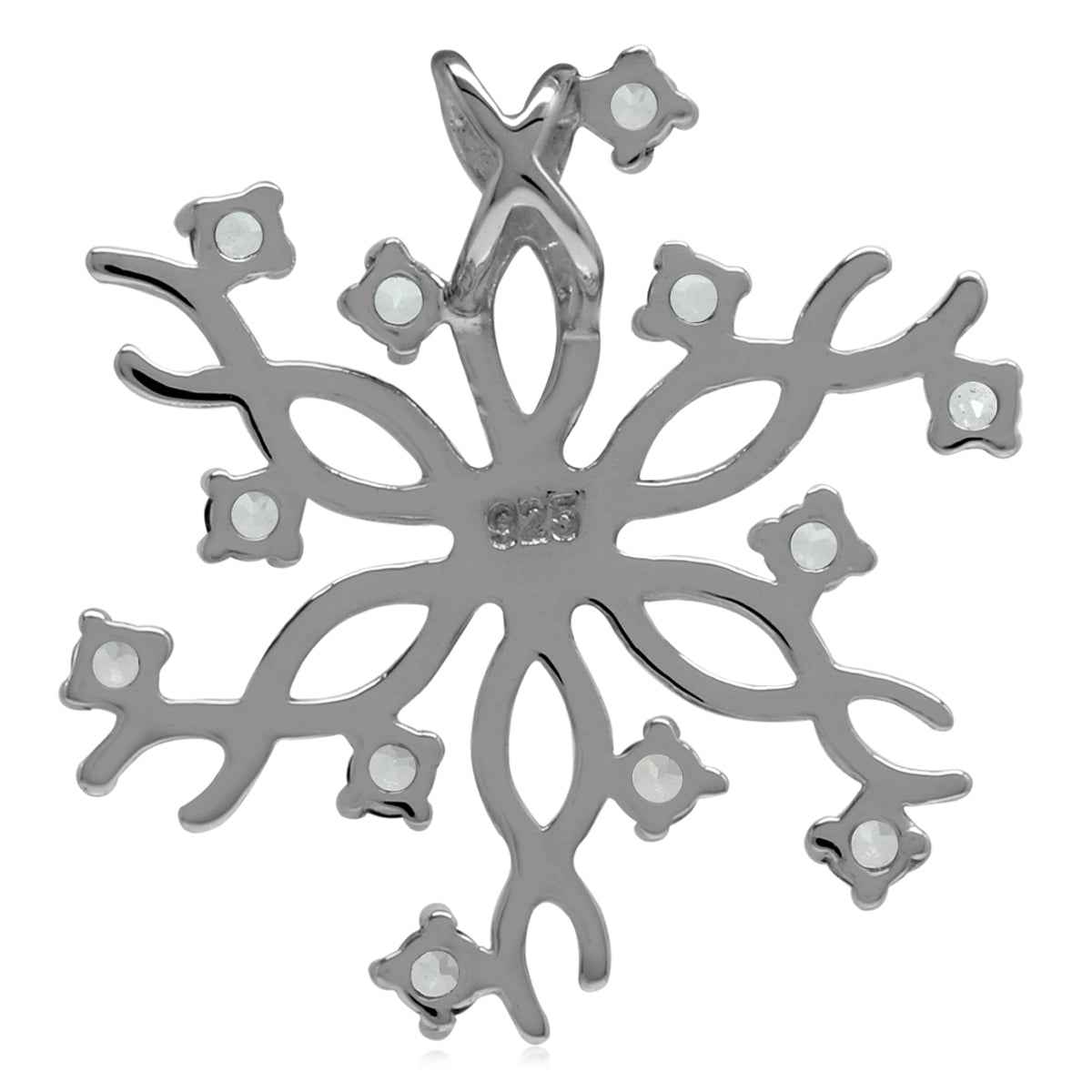 Genuine White Topaz 925 Sterling Silver Snowflake Pendant with 18 Inch Chain Necklace
