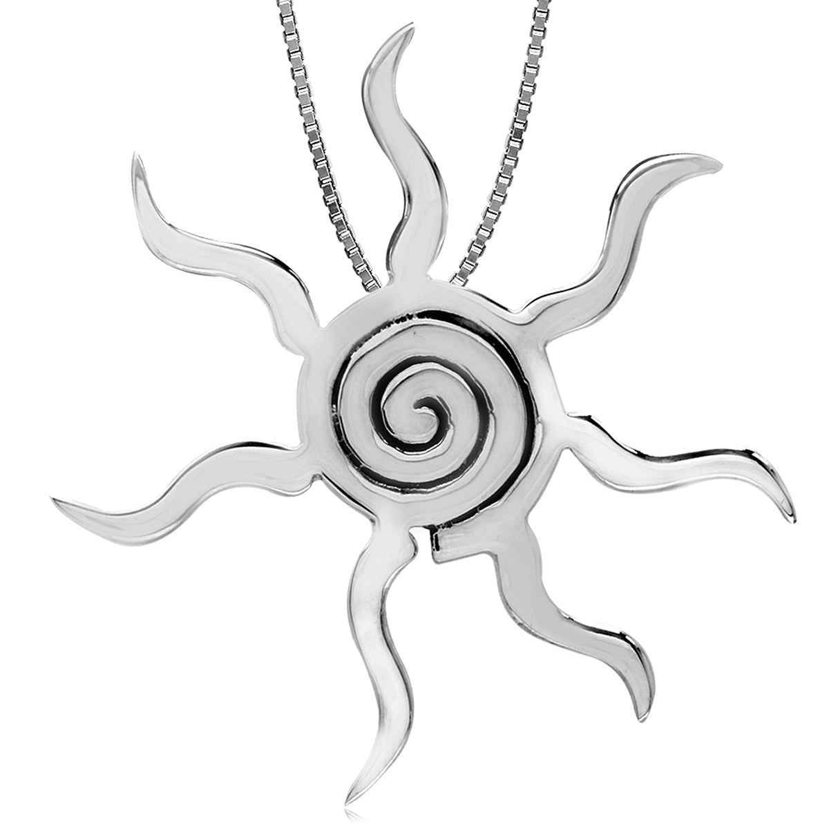 925 Sterling Silver Spiral Sun Pendant with 1mm 18 Inch Venetian Box Chain Necklace