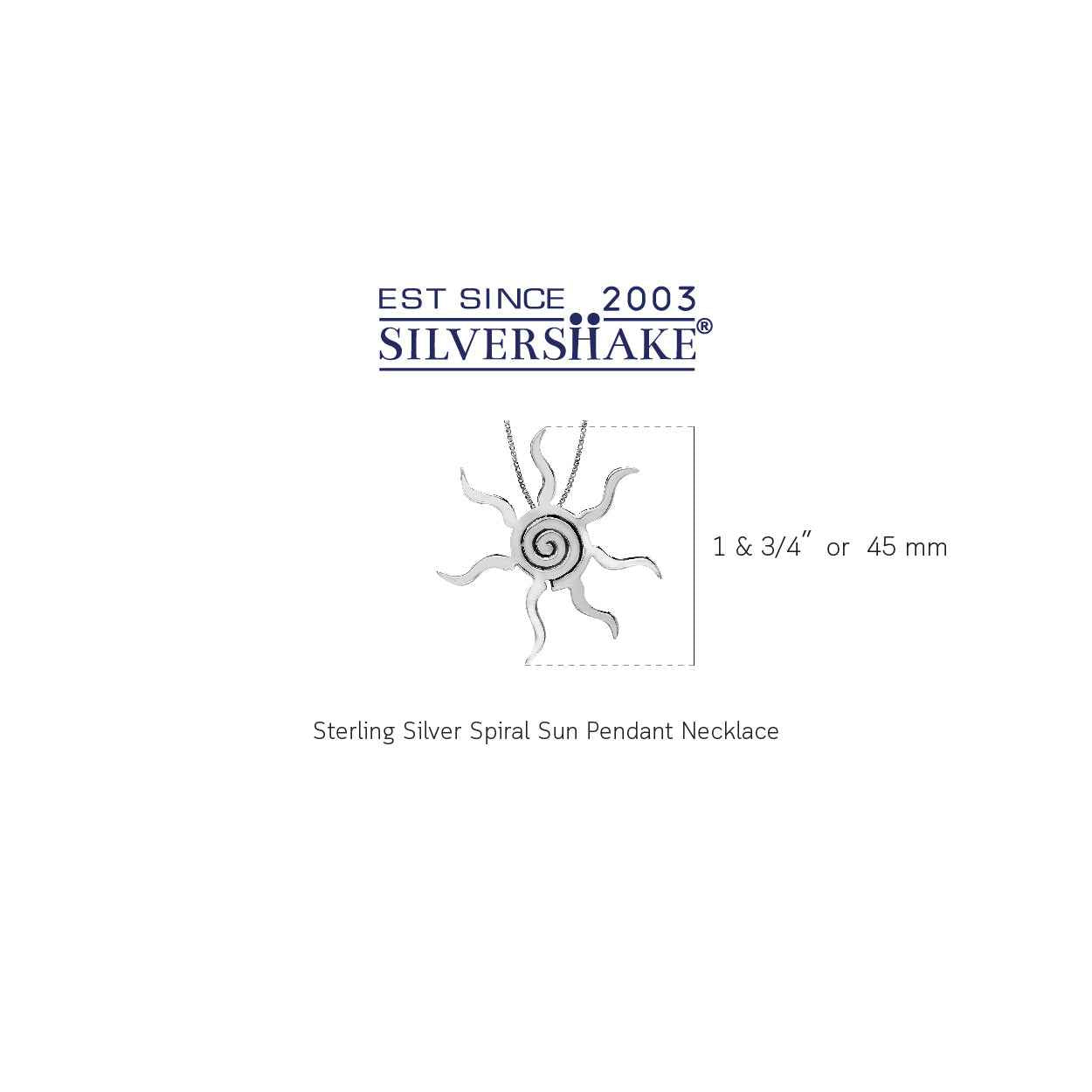 925 Sterling Silver Spiral Sun Pendant with 1mm 18 Inch Venetian Box Chain Necklace