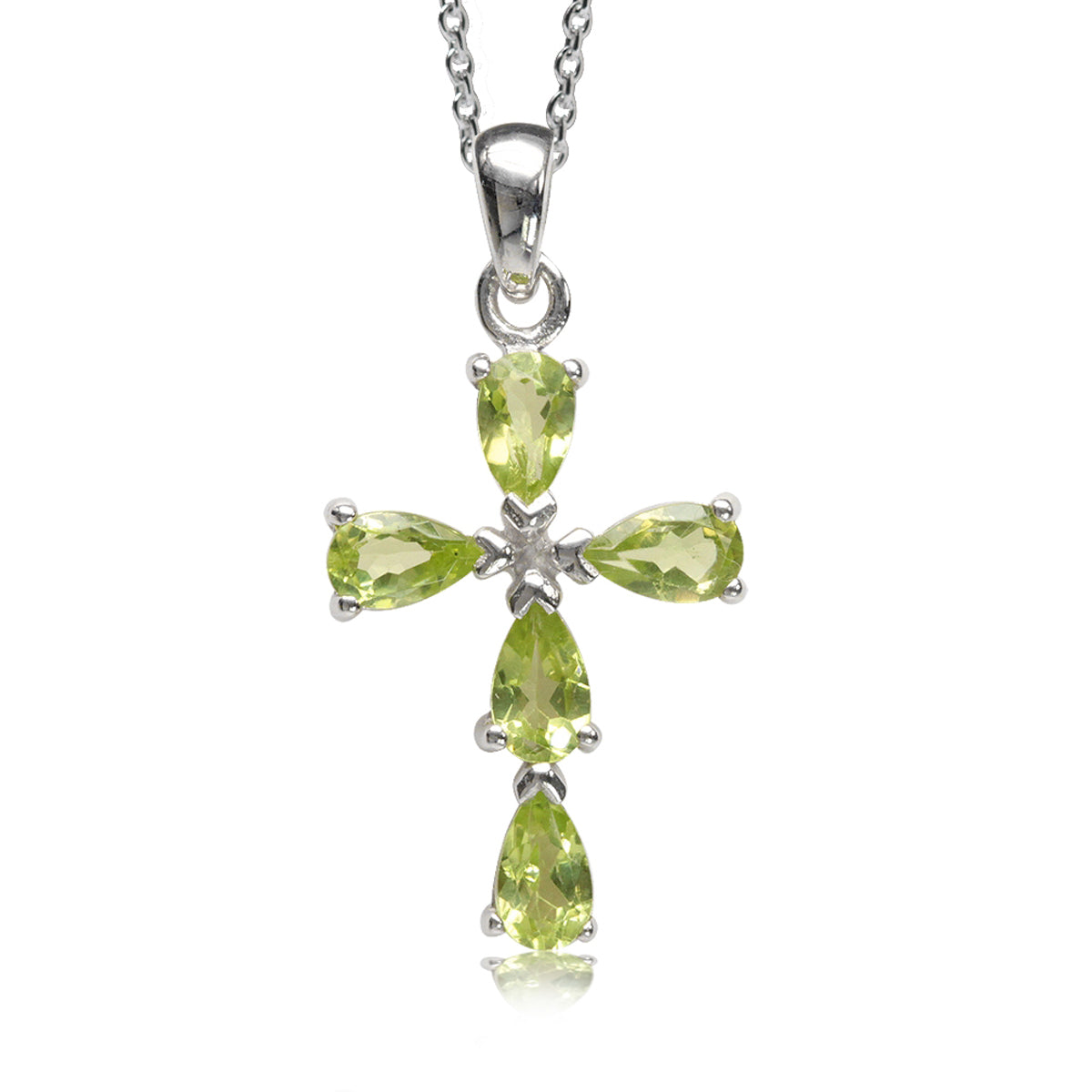 1.05ct Natural Peridot White Gold Plated 925 Sterling Silver Cross Pendant w/ 18 Inch Chain Necklace silvershake