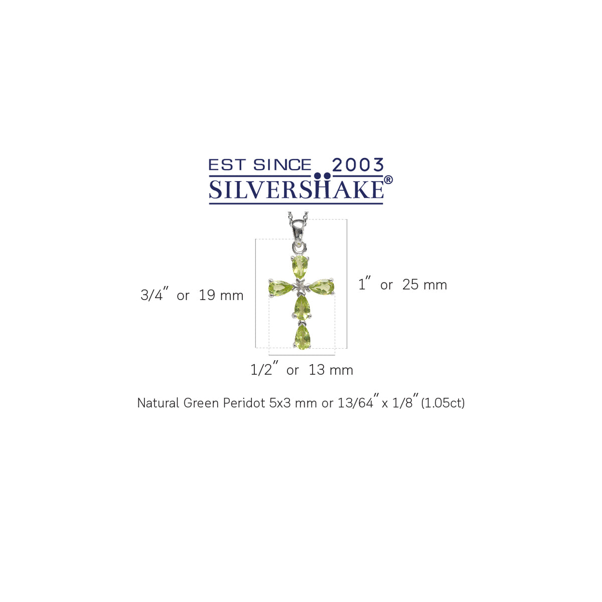 1.05ct Natural Peridot White Gold Plated 925 Sterling Silver Cross Pendant w/ 18 Inch Chain Necklace silvershake