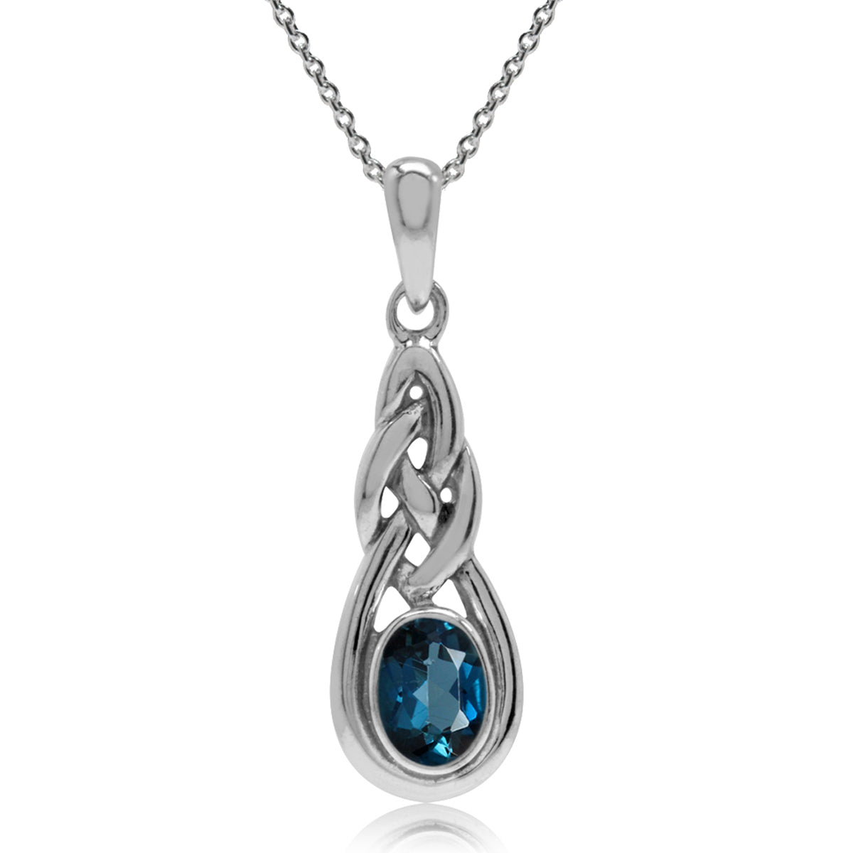 Genuine London Blue Topaz 925 Sterling Silver Celtic Knot Pendant w/ 18 Inch Chain Necklace silvershake