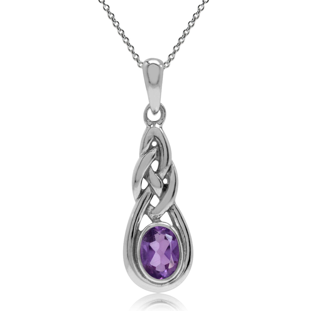 Natural African Amethyst 925 Sterling Silver Celtic Knot Pendant w/ 18 Inch Chain Necklace silvershake