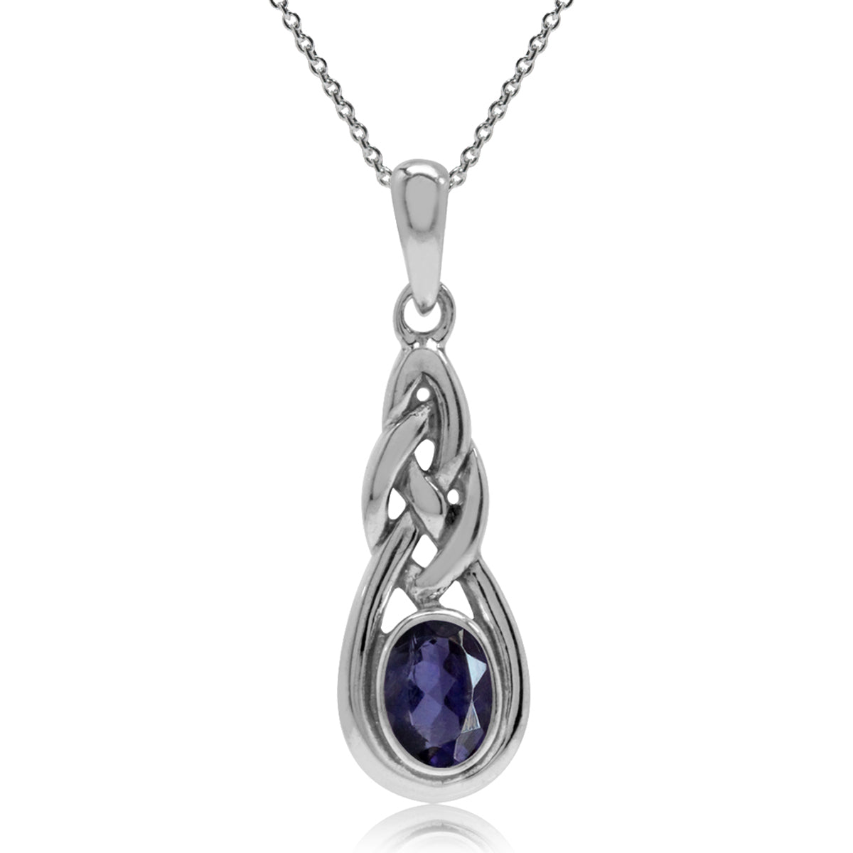 Natural Iolite White Gold Plated 925 Sterling Silver Celtic Knot Pendant w/ 18 Inch Chain Necklace silvershake