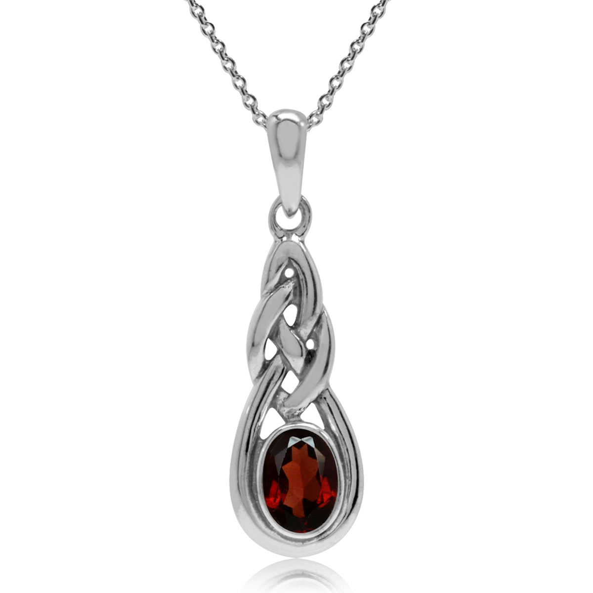 6X4mm Oval Natural Red Garnet 925 Sterling Silver Celtic Knot Weave Pendant w/ 18" Chain Necklace silvershake