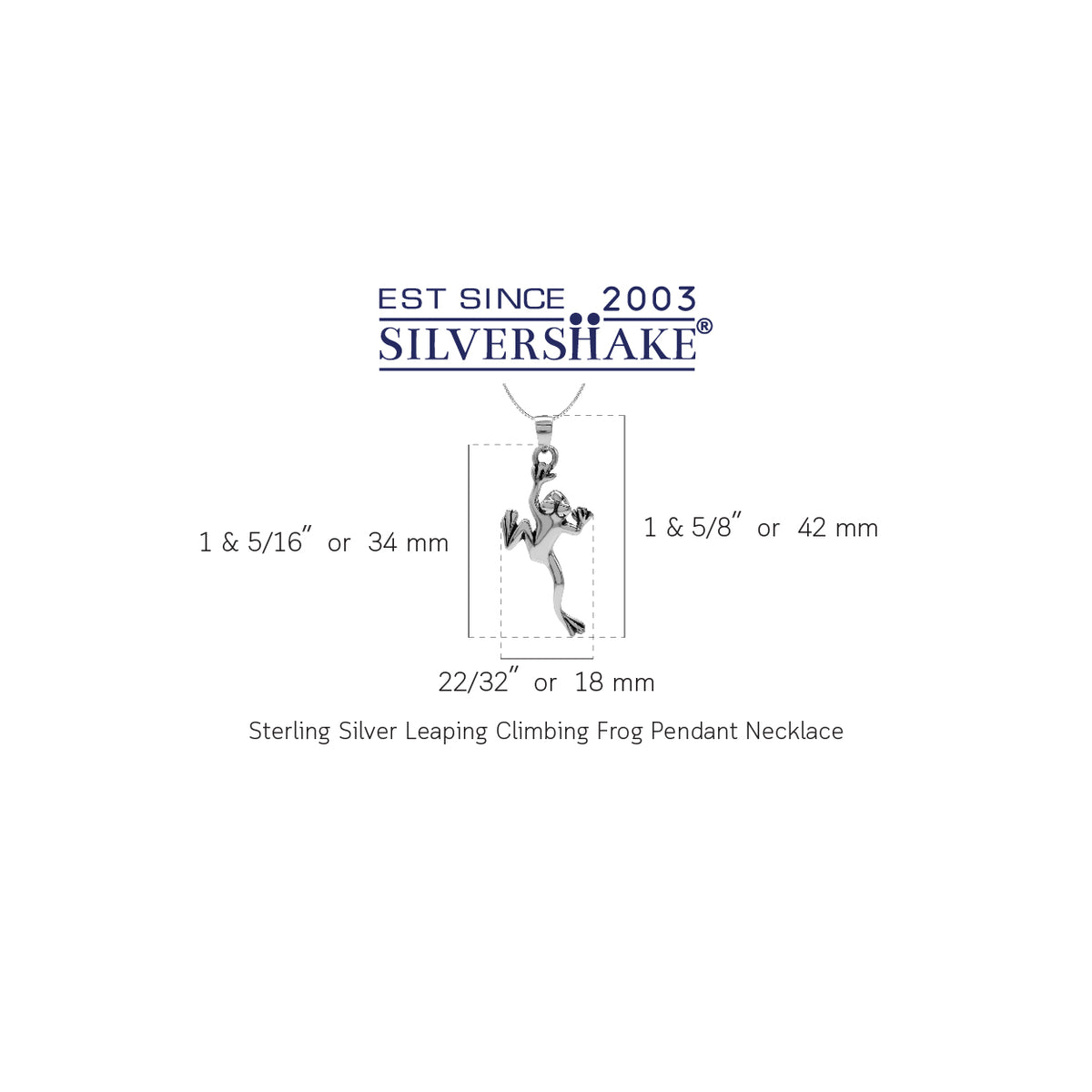 925 Sterling Silver Climbing Frog Pendant w/18 Inch Venetian Box Chain Necklace silvershake