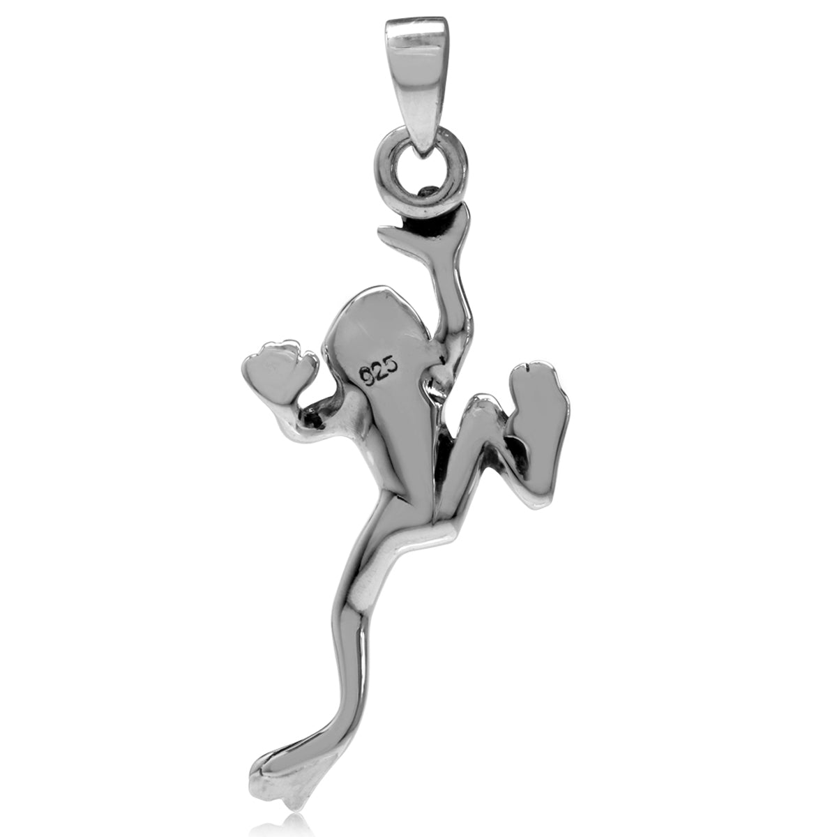 925 Sterling Silver Climbing Frog Pendant w/18 Inch Venetian Box Chain Necklace silvershake