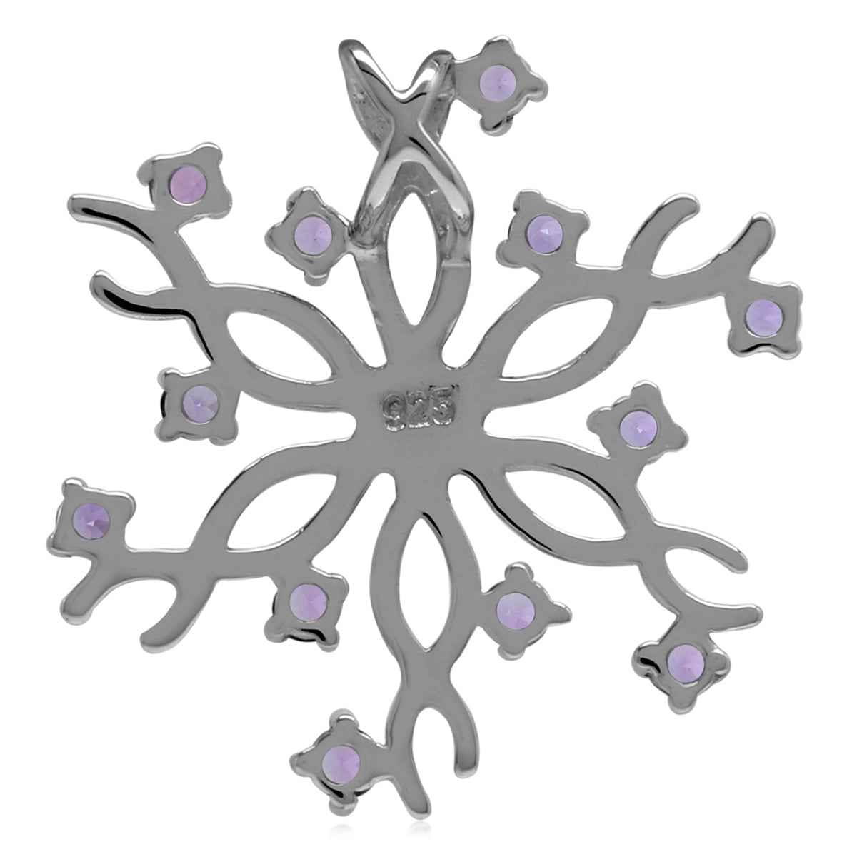 Natural Amethyst 925 Sterling Silver Snowflake Pendant with 18 Inch Chain Necklace