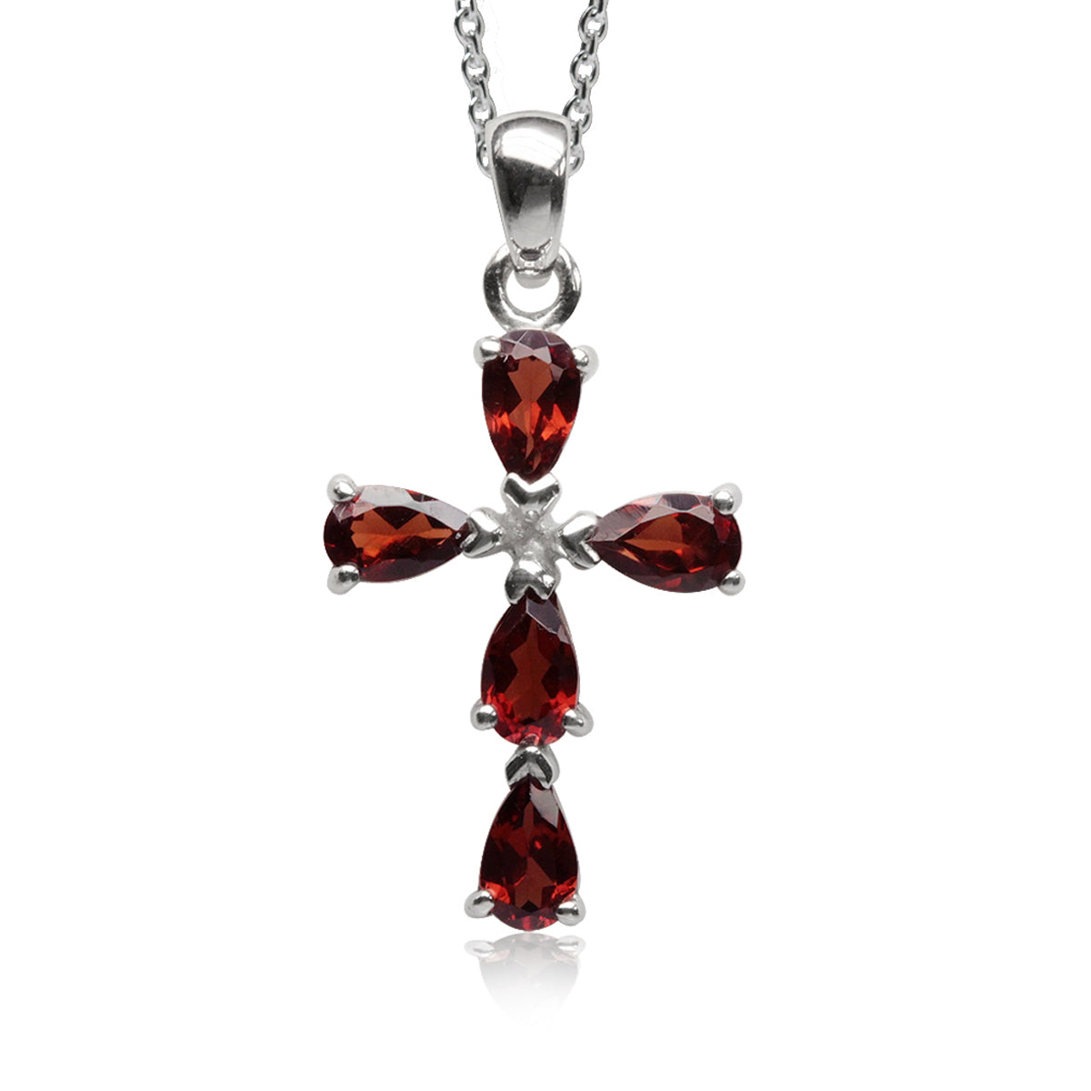 1.4ct. Natural Garnet White Gold Plated 925 Sterling Silver Cross Pendant w/ 18 Inch Chain Necklace silvershake