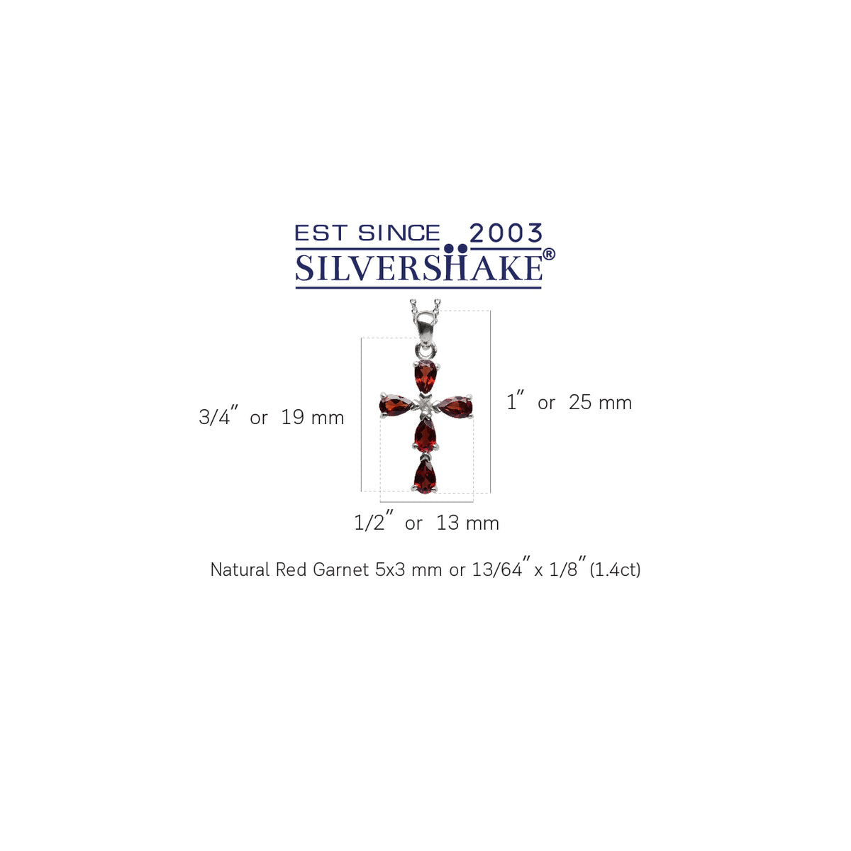 1.4ct. Natural Garnet White Gold Plated 925 Sterling Silver Cross Pendant w/ 18 Inch Chain Necklace silvershake