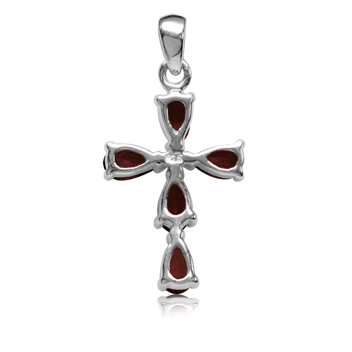 1.4ct. Natural Garnet White Gold Plated 925 Sterling Silver Cross Pendant w/ 18 Inch Chain Necklace silvershake