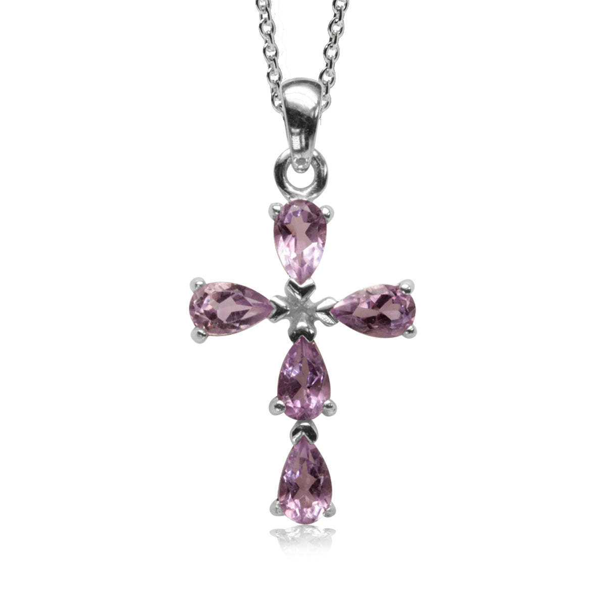 1.05ct. Natural Amethyst White Gold Plated 925 Sterling Silver Cross Pendant w/ 18" Chain Necklace silvershake