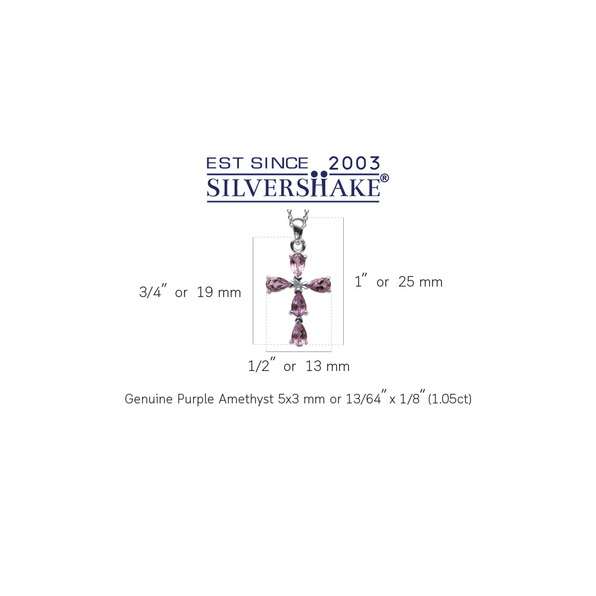 1.05ct. Natural Amethyst White Gold Plated 925 Sterling Silver Cross Pendant w/ 18" Chain Necklace silvershake