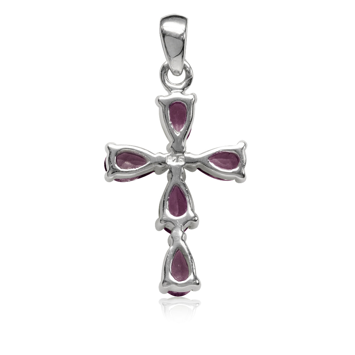1.05ct. Natural Amethyst White Gold Plated 925 Sterling Silver Cross Pendant w/ 18" Chain Necklace silvershake