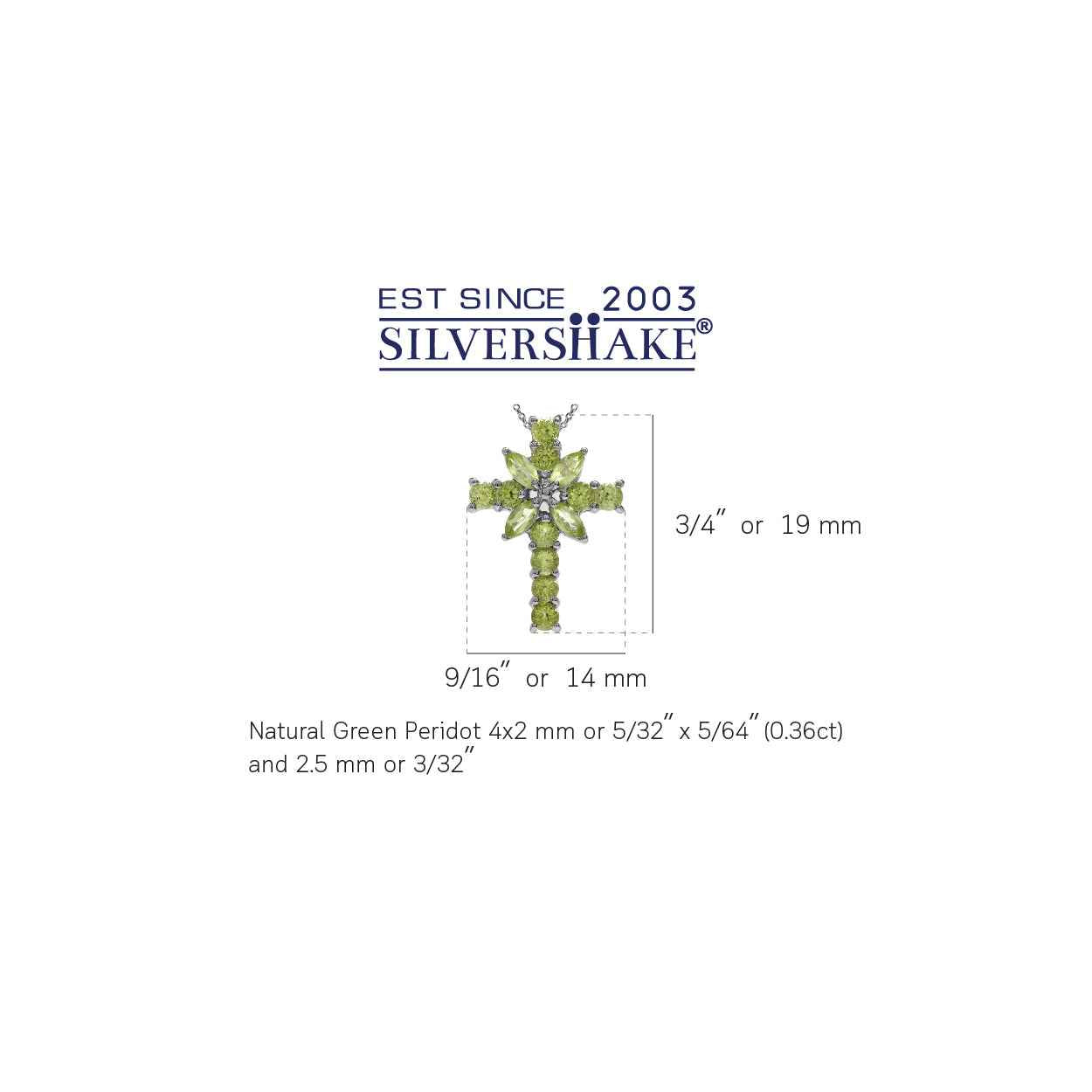 1.06ct. Natural Peridot White Gold Plated 925 Sterling Silver Cross Pendant with 18 Inch Chain Necklace