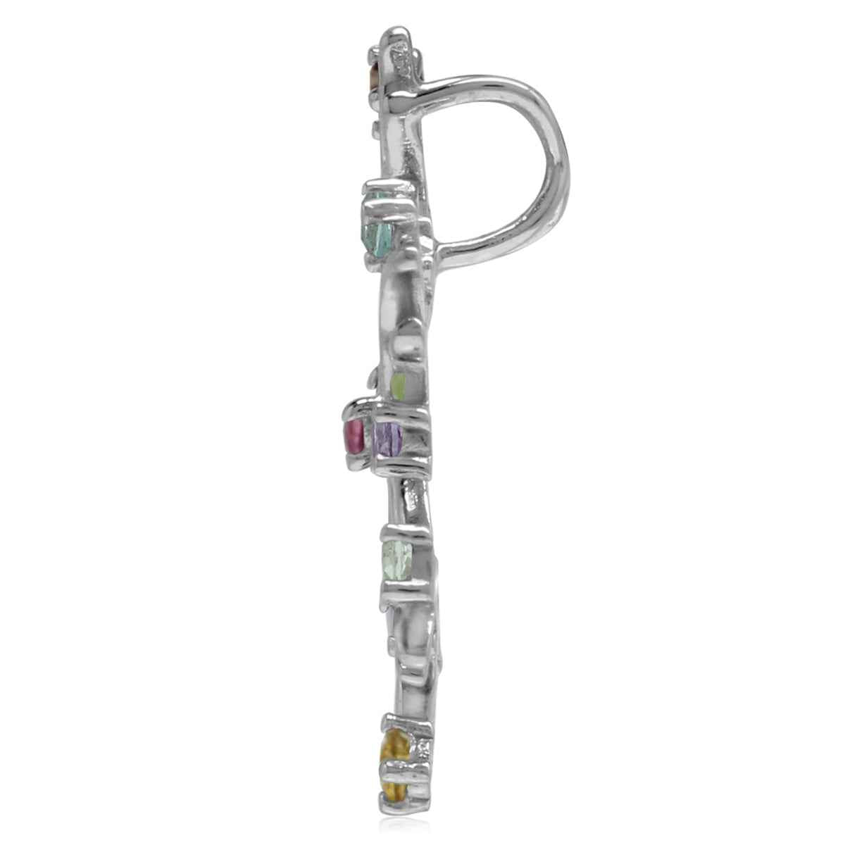 Natural Multi Colored 925 Sterling Silver Snowflake Pendant with 18 Inch Chain Necklace