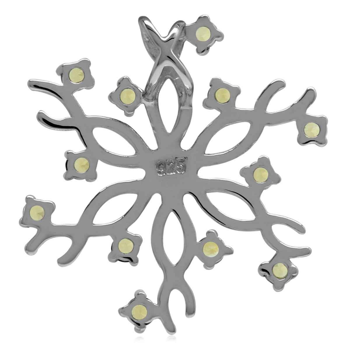 Natural Citrine 925 Sterling Silver Snowflake Pendant with 18 Inch Chain Necklace