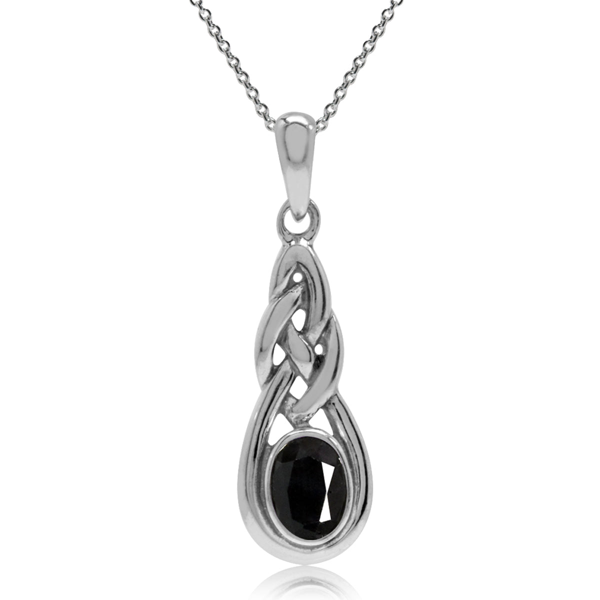 Natural Black Sapphire 925 Sterling Silver Celtic Knot Pendant w/ 18 Inch Chain Necklace silvershake
