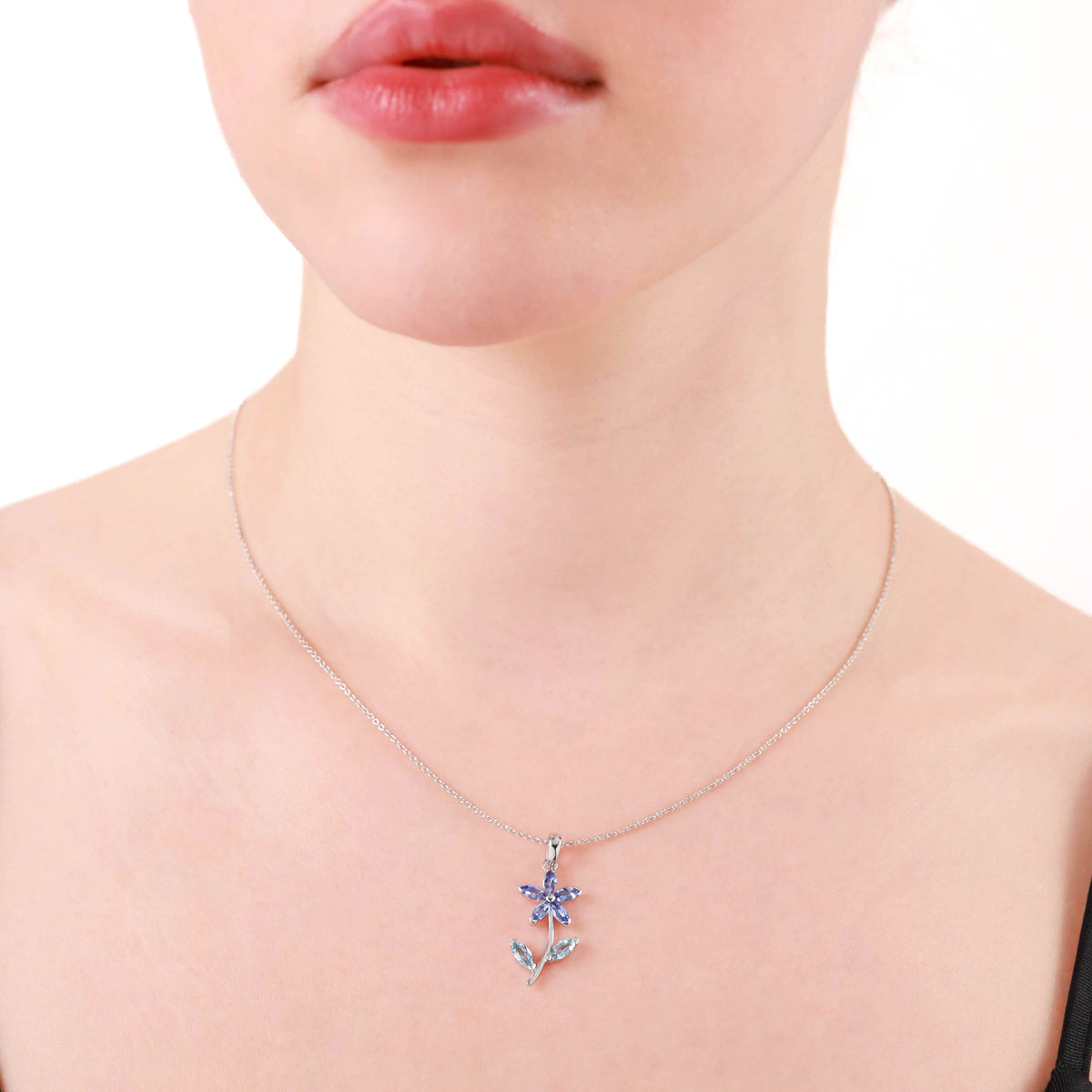 Genuine Blue Topaz & Green Peridot 925 Sterling Silver Flower Leaf Pendant w/ 18 Inch Chain Necklace silvershake