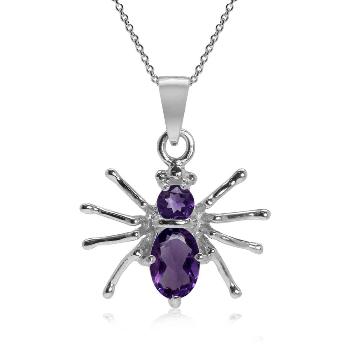 Petite Natural African Amethyst 925 Sterling Silver Spider Pendant with 18 Inch Chain Necklace