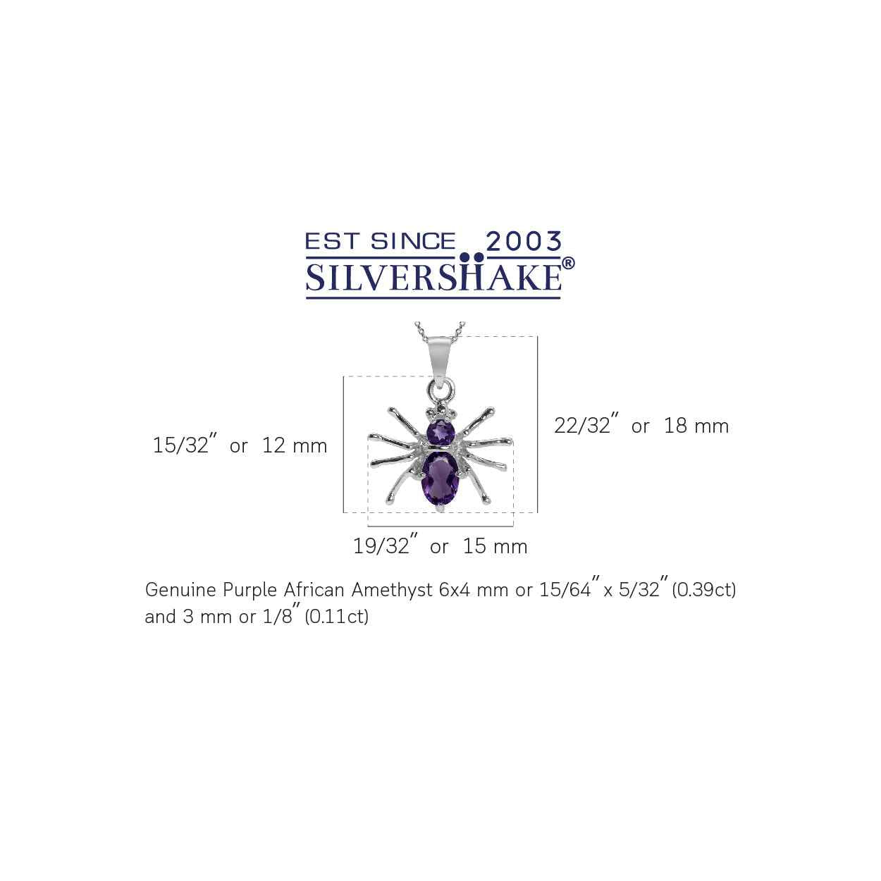 Petite Natural African Amethyst 925 Sterling Silver Spider Pendant with 18 Inch Chain Necklace